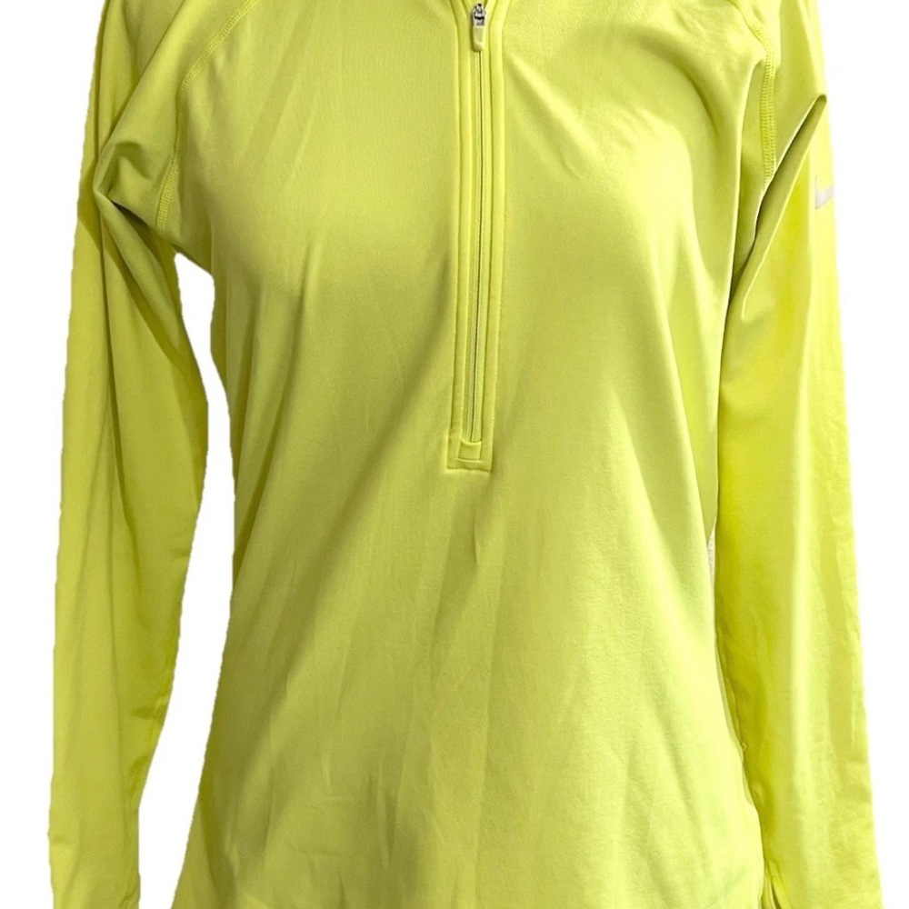 Nike Pro Dri-Fit High Viz Yellow Half Zip Long Sleeve Pullover Activewear Top L